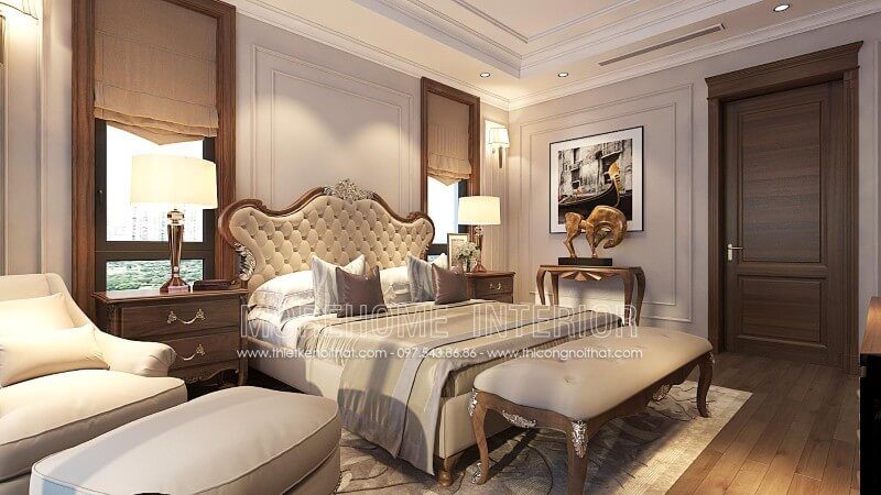 Sản phẩm giường ngủ cao cấp phong cách tân cổ điển với chất liệu gỗ óc chó nhập khẩu với chất lượng hàng đầu